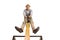 Funny senior man sitting on a seesaw