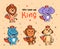 The funny set of animals-kings. Jungle characters with crowns and lettering phrase.