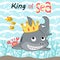 Funny shark cartoon using crown with little friends