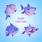 Funny shark character with different emotions