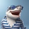 Funny Shark With Sunglasses And Striped Shirt - Humorous Vray Tracing Art