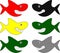 Funny sharks in different colors