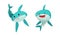 Funny Sharks set, Amusing Predator Sea Animal with Smiling Faces Cartoon Vector Illustration