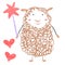 Funny sheep with a magic wand. Pretty happy lamb. Illustration about animals for children design. Cartoon style