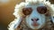 funny Sheep portrait in sunglasses. AI Generative