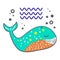 Funny simple cartoon style vector whale logo