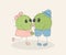 Funny simple naive cute cactus kissing pair:girl with pink bow and boy with blue hat.For decoration of children t-shirts,dresses,