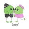 Funny simple naive cute cactus kissing pair:girl with pink bow and boy with navy hat.For decoration of children t-shirts,dresses,