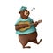 Funny singing bear with guitar, watercolor style illustration, music clipart
