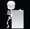 Funny skeleton cartoon with blank sign