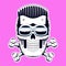 Funny skull. Modern logo. Skull with bones. Cool hairstyle.