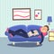 Funny sleeping man at home sofa with newspaper. Relaxing person vector illustration