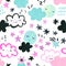 Funny sleeping moons, clouds, stars background. Nursery art seamless pattern