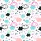 Funny sleeping moons, clouds, stars background. Nursery art seamless pattern