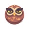 Funny sleepy brown owl face flat icon