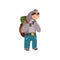 Funny sloth traveling with backpack, cute animal cartoon character on vacation vector Illustration on a white background