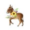 Funny small donkey with flower decor. Watercolor illustration. Hand drawn cute farm domestic animal with summer flowers