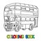 Funny small London bus with eyes. Coloring book