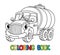 Funny small milk truck with eyes. Coloring book
