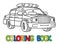 Funny small police car with eyes. Coloring book