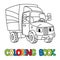Funny small postal car with eyes. Coloring book