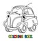 Funny small retro car with eyes. Coloring book