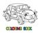 Funny small retro car with eyes. Coloring book