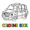 Funny small taxi car or London cab. Coloring book