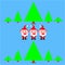 Funny small three Santa Claus in retro forest