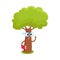 Funny smart comic tree character in round glasses holding book