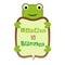 Funny smile cute cartoon turtle or frog self business frame with text vector kids illustration