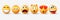 Funny smile pack, 3d emoji. Glossy cute yellow people and cat, crazy and surprised emotions, laugh and angry emotions