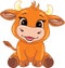 Funny smiling baby bull. Cartoon drawing