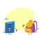 Funny smiling backpack and notebook characters, back to school concept