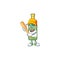 Funny smiling champagne green bottle cartoon mascot playing baseball