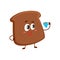 Funny smiling dark, brown bread slice character drinking tea