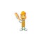 Funny smiling gold candle cartoon mascot playing baseball