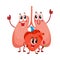 Funny, smiling human lungs and heart characters, chest internal organs