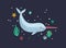 Funny smiling narwhal isolated on dark background. Happy ocean animal, joyful wild marine mammal, pretty sea world