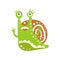 Funny snail character raising its hands, cute green mollusk hand drawn vector Illustration