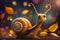 A funny snail in a magical fantastic fairy tale world