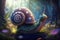 A funny snail in a magical fantastic fairy tale world