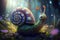 A funny snail in a magical fantastic fairy tale world