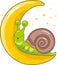 Funny snail resting on the moon