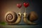 Funny snails celebrate their love for Valentine\\\'s Day