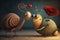 Funny snails celebrate their love for Valentine\\\'s Day