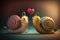 Funny snails celebrate their love for Valentine\\\'s Day