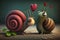 Funny snails celebrate their love for Valentine\\\'s Day