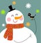 Funny snowman with bird