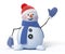 Funny Snowman with a Blue Scarf Waves on a White Background. 3d render with a work path